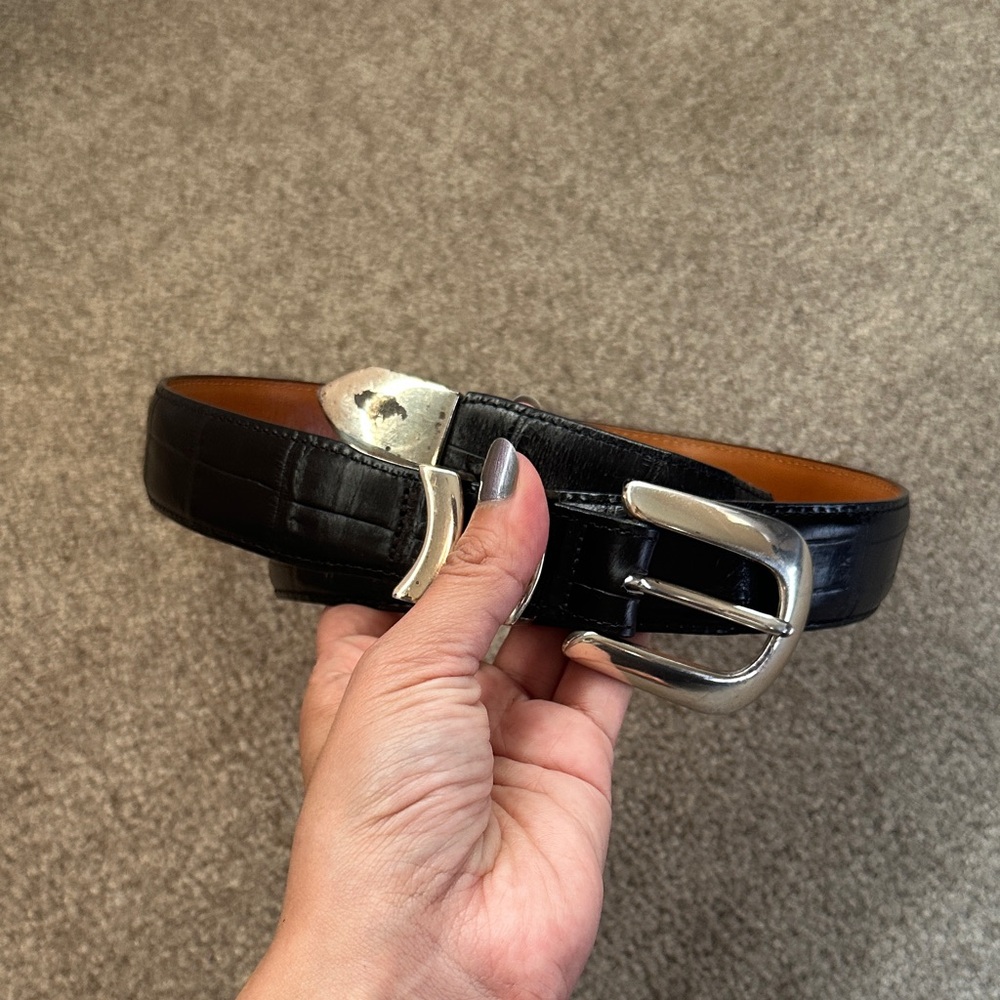 ONYX by BRIGHTON Black Leather Belt with Silver Buckle